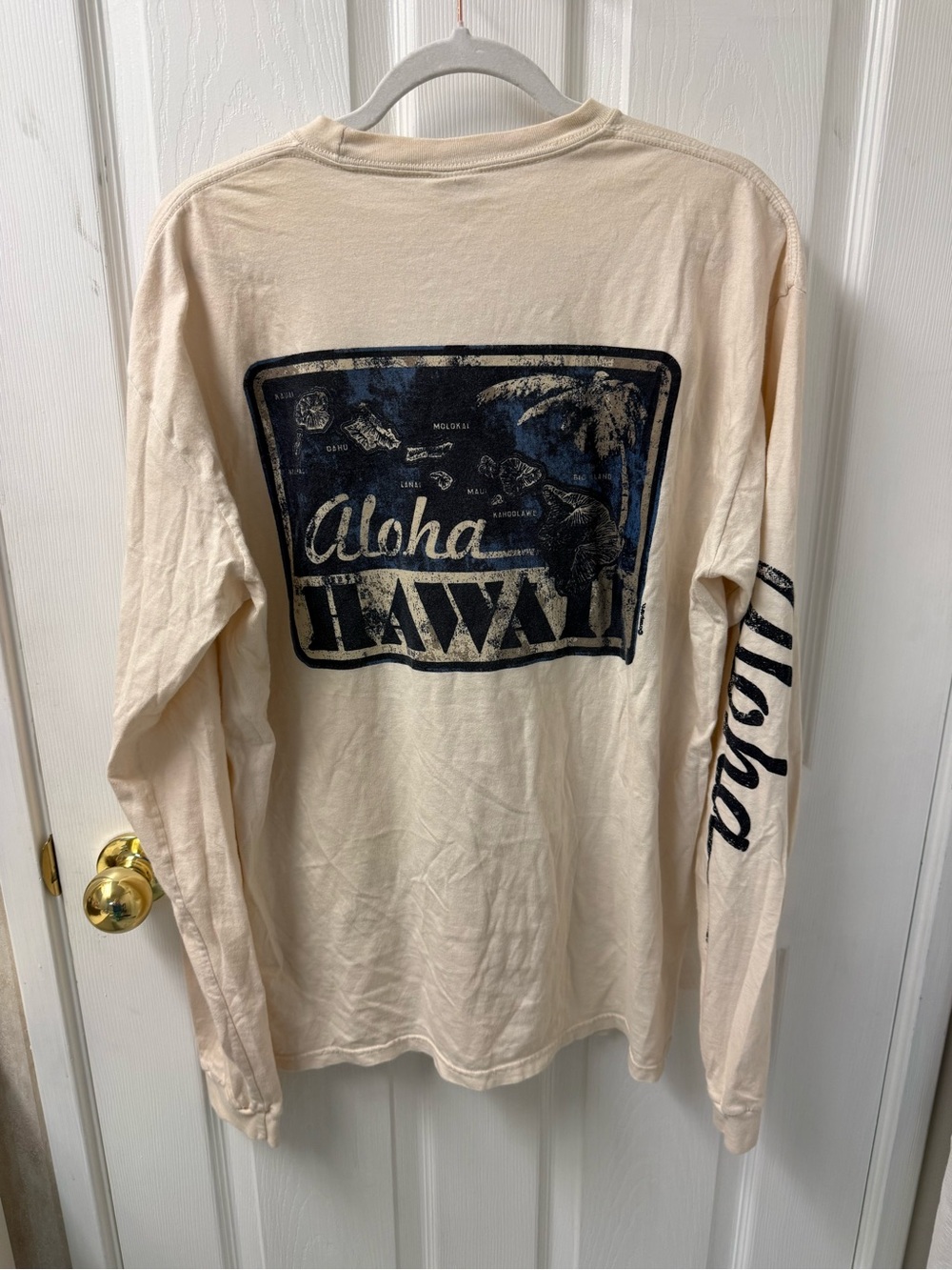 Crazy Shirts Shirt Mens M White Aloha Hawaii Map Long Sleeve Graphic Tee